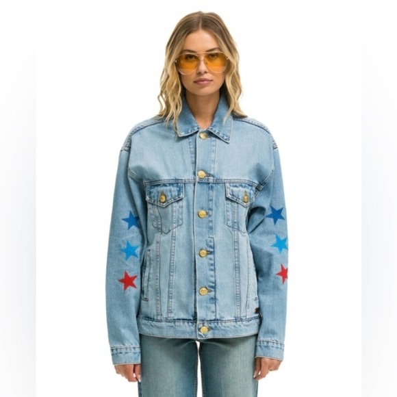 Aviator Nation Oversized Concert Denim Jacket USA Forth of July - Picture 12 of 17